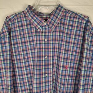Ralph Lauren Shirt Mens 3XLT Tall Long Sleeve Pink Blue Plaid Button Down Preppy